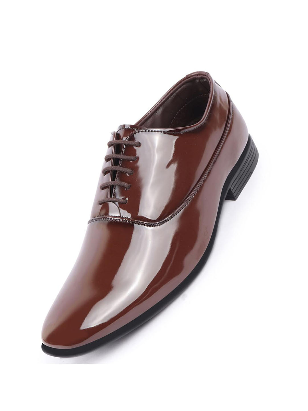 Shop Men Tan Patent Leather Party Formal Office Lace Up Derby Shoes Online.