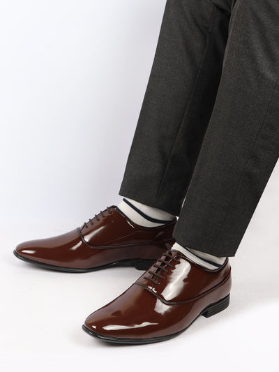 Shop Men Tan Patent Leather Party Formal Office Lace Up Derby Shoes Online.