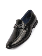 Men Black Party Formal Patent Leather Embossed Design Buckle Slip On Loafer Shoes