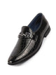 Men Black Party Formal Patent Leather Embossed Design Buckle Slip On Loafer Shoes