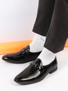 Men Black Party Formal Patent Leather Embossed Design Buckle Slip On Loafer Shoes