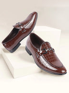 Shop Men Tan Party Formal Patent Leather Embossed Design Buckle Slip On Loafer Shoes Online.
