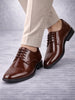 Men Tan Patent Leather Party Formal Embossed Design Office Lace Up Derby Shoes