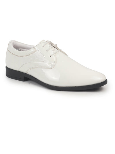 Shop Men White Patent Leather Party Formal Embossed Office Lace Up Derby Shoes|Classic Comfort Shoes Online.