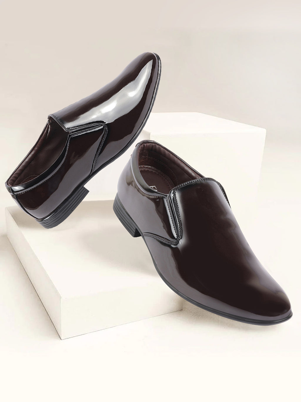 Shop Men Brown Patent Leather Party Formal Office Slip On Shoes Online.
