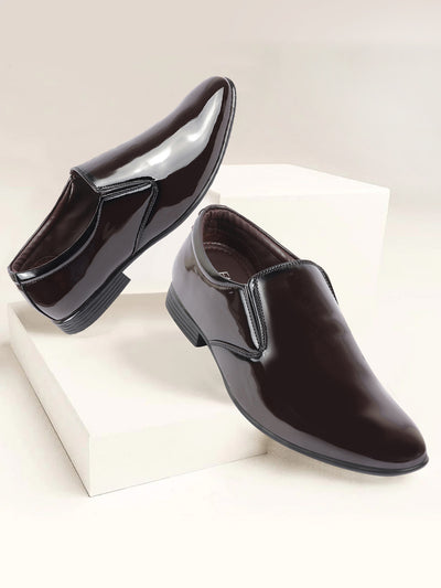 Men Brown Patent Leather Party Formal Office Slip On Shoes