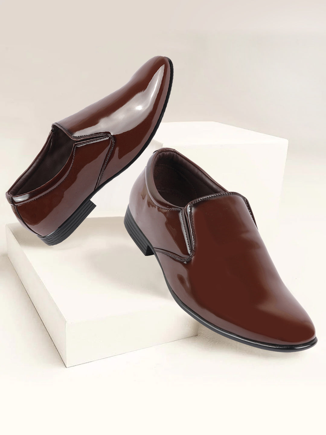 Shop Men Tan Patent Leather Party Formal Office Slip On Shoes Online.