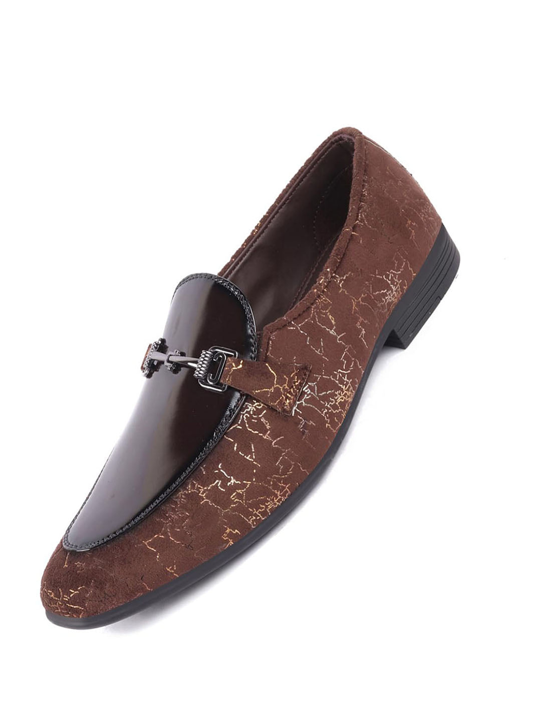 Men Brown Party Formal Velvet Horsebit Buckle Slip On Loafer Shoes