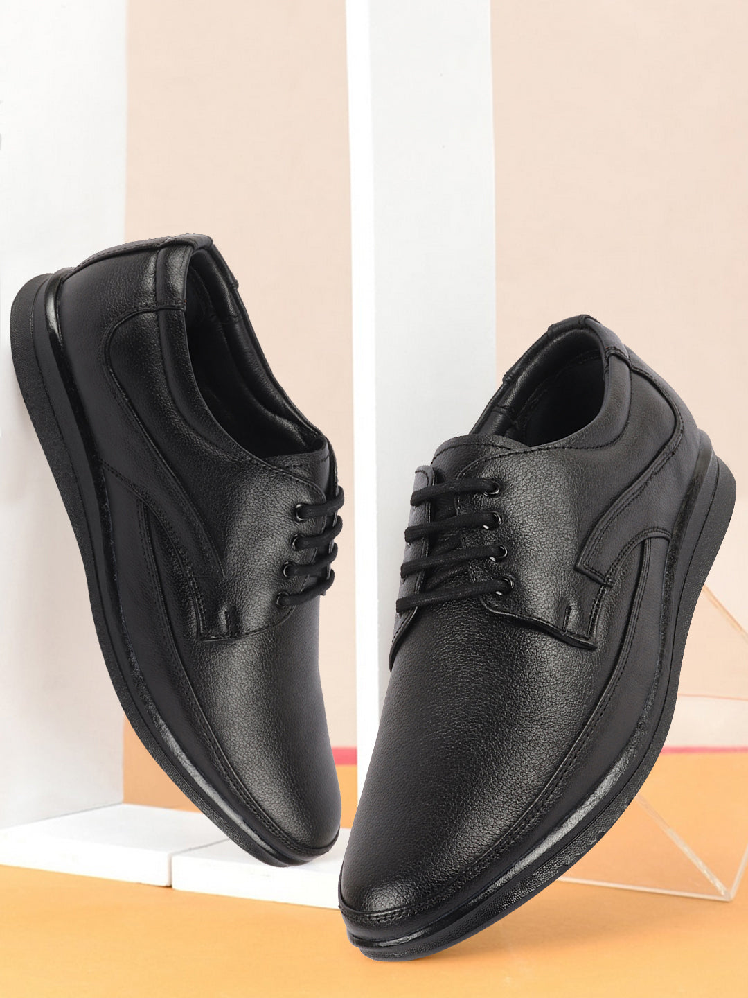 Shop Men Black Genuine Leather Formal Office Lace Up Derby Shoes Online.