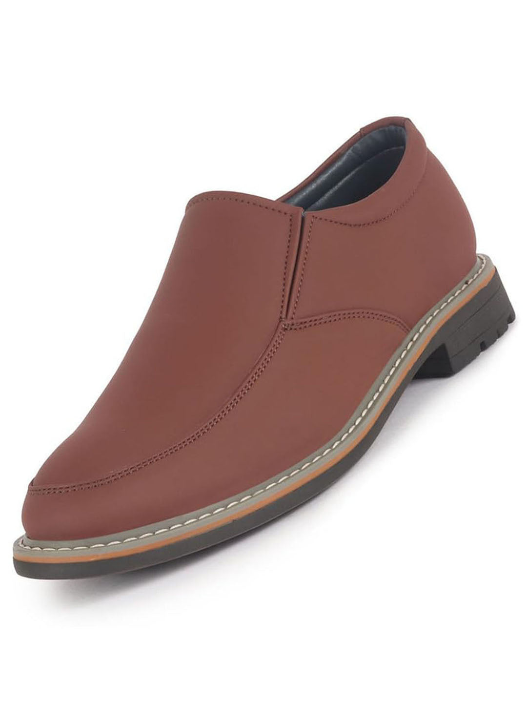 Men Cherry Formal Office Comfort Broad Feet TPR Welted Sole Slip On Shoes