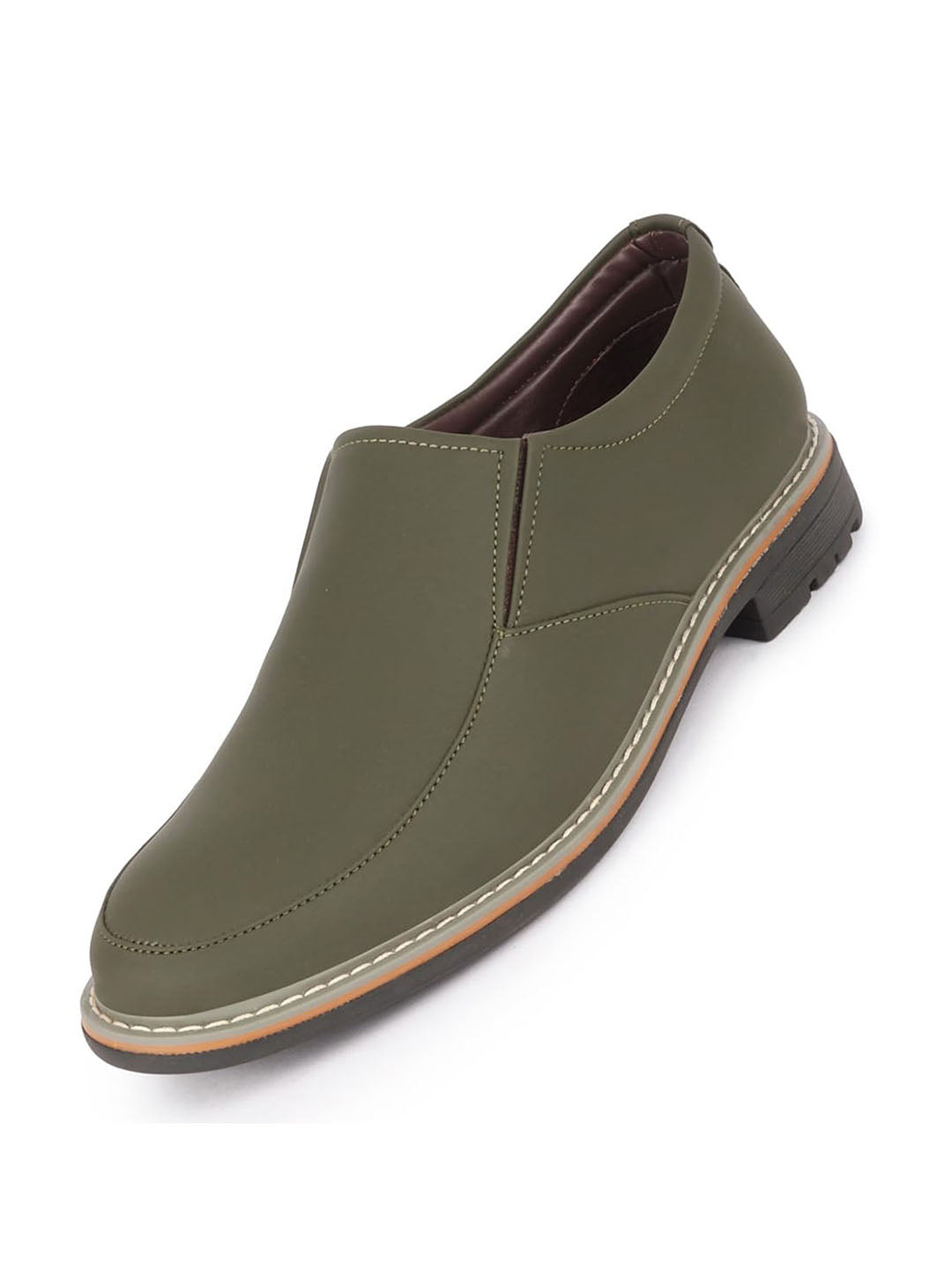 Shop Men Olive Formal Office Comfort Design Broad Feet TPR Welted Sole Slip On Shoes Online.