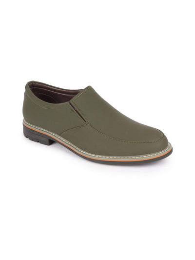 Men Olive Formal Office Comfort Design Broad Feet TPR Welted Sole Slip On Shoes