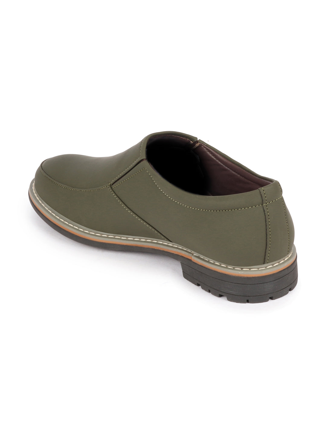 Shop Men Olive Formal Office Comfort Design Broad Feet TPR Welted Sole Slip On Shoes Online.