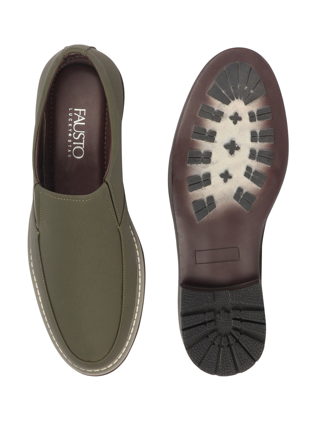 Shop Men Olive Formal Office Comfort Design Broad Feet TPR Welted Sole Slip On Shoes Online.