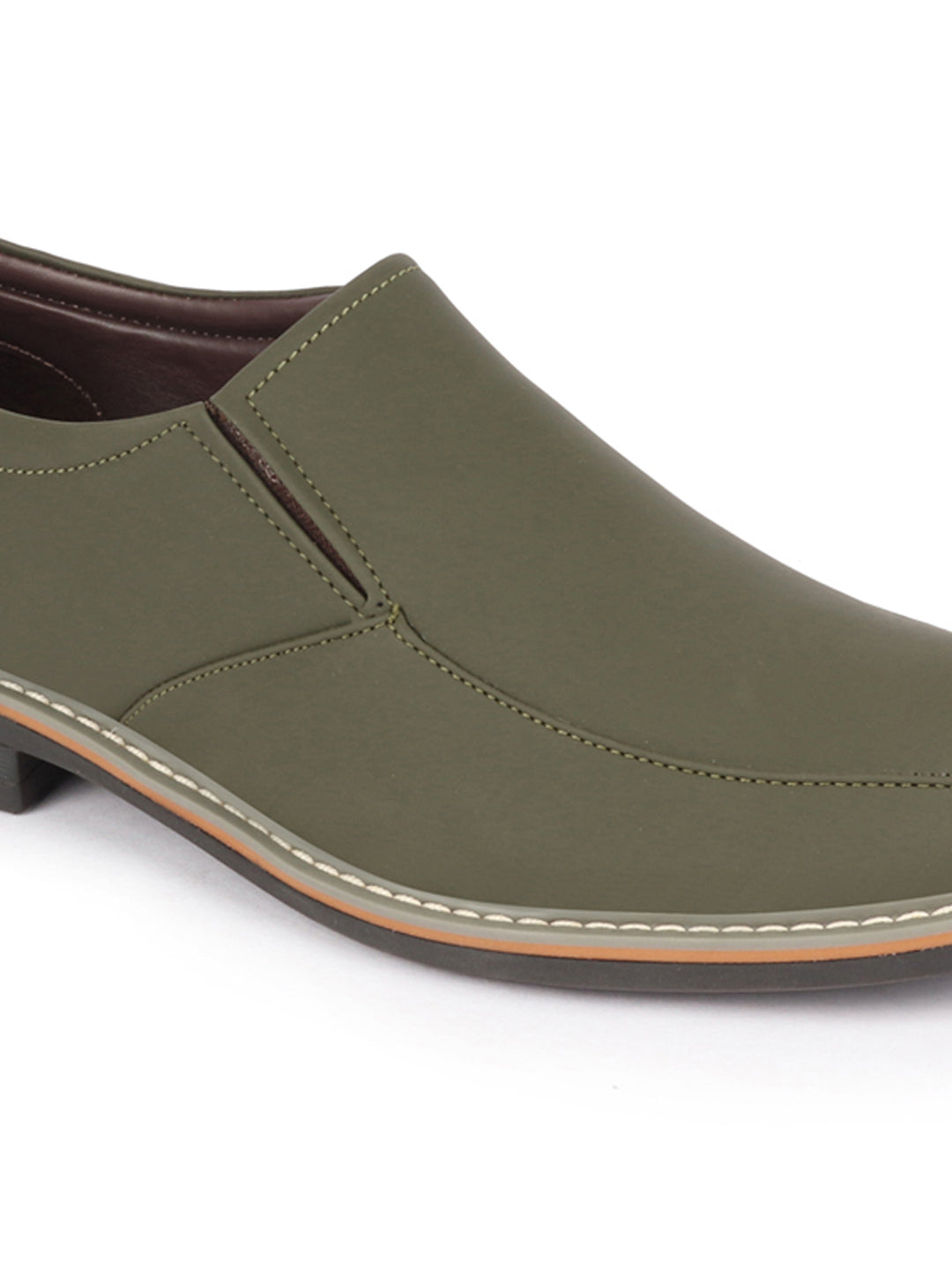 Shop Men Olive Formal Office Comfort Design Broad Feet TPR Welted Sole Slip On Shoes Online.
