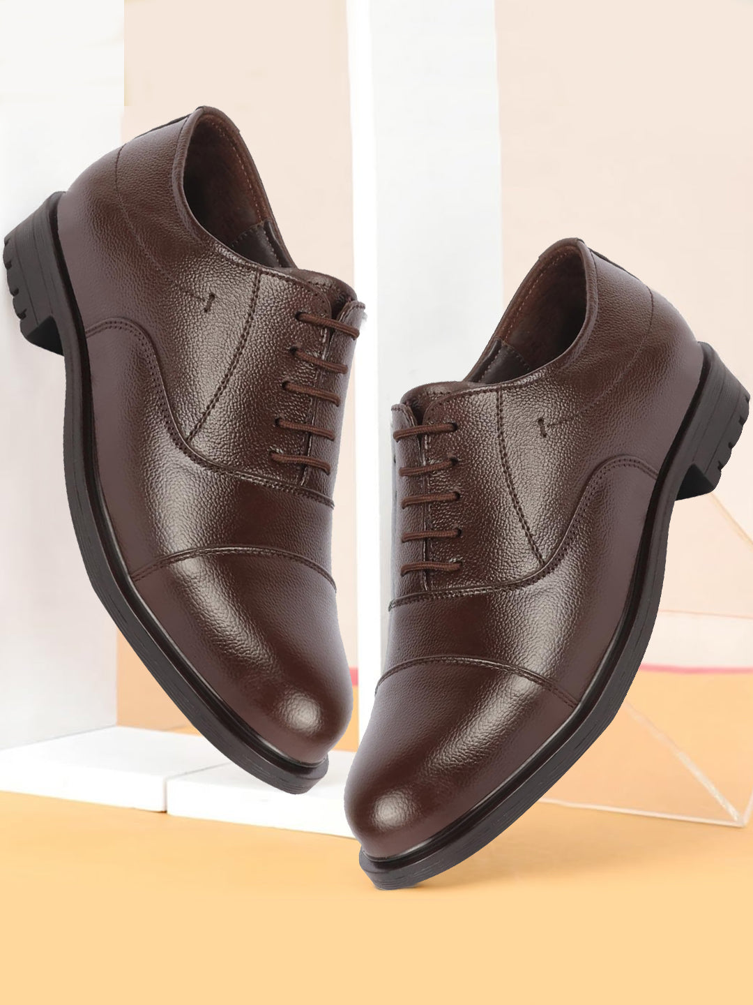Men Brown Genuine Leather Formal Office Comfort Broad Feet Oxford Lace Up  Shoes