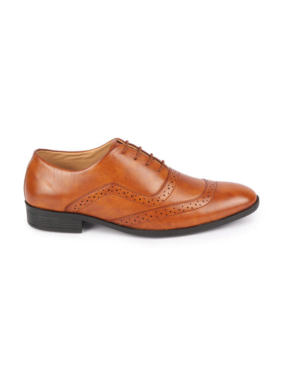 Men Tan Formal Office Round Toe Comfort Brogue Lace Up Shoes
