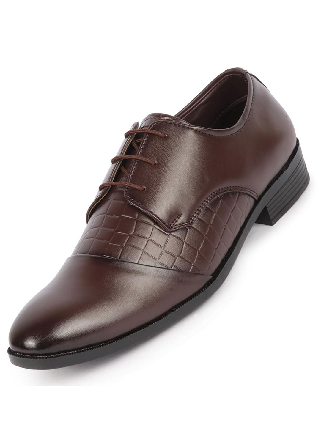 Men Brown Party Formal Office Comfort Embossed Design Lace Up Shoes