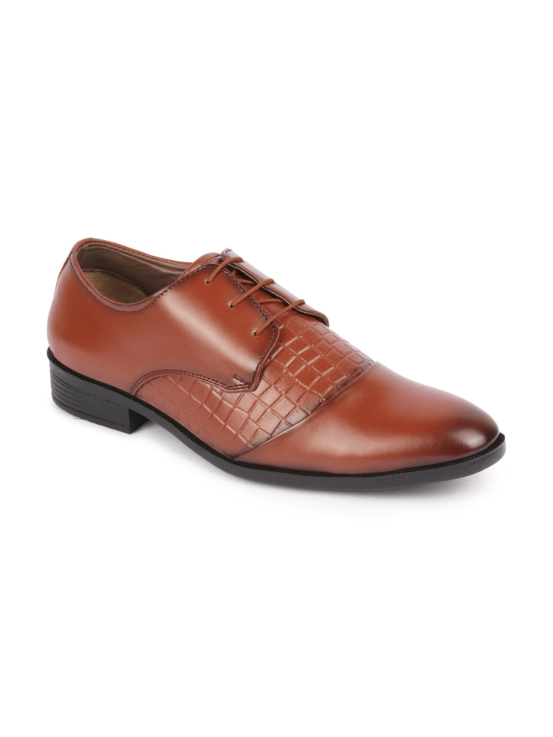Shop Men Tan Party Formal Office Comfort Embossed Design Lace Up Shoes Online.
