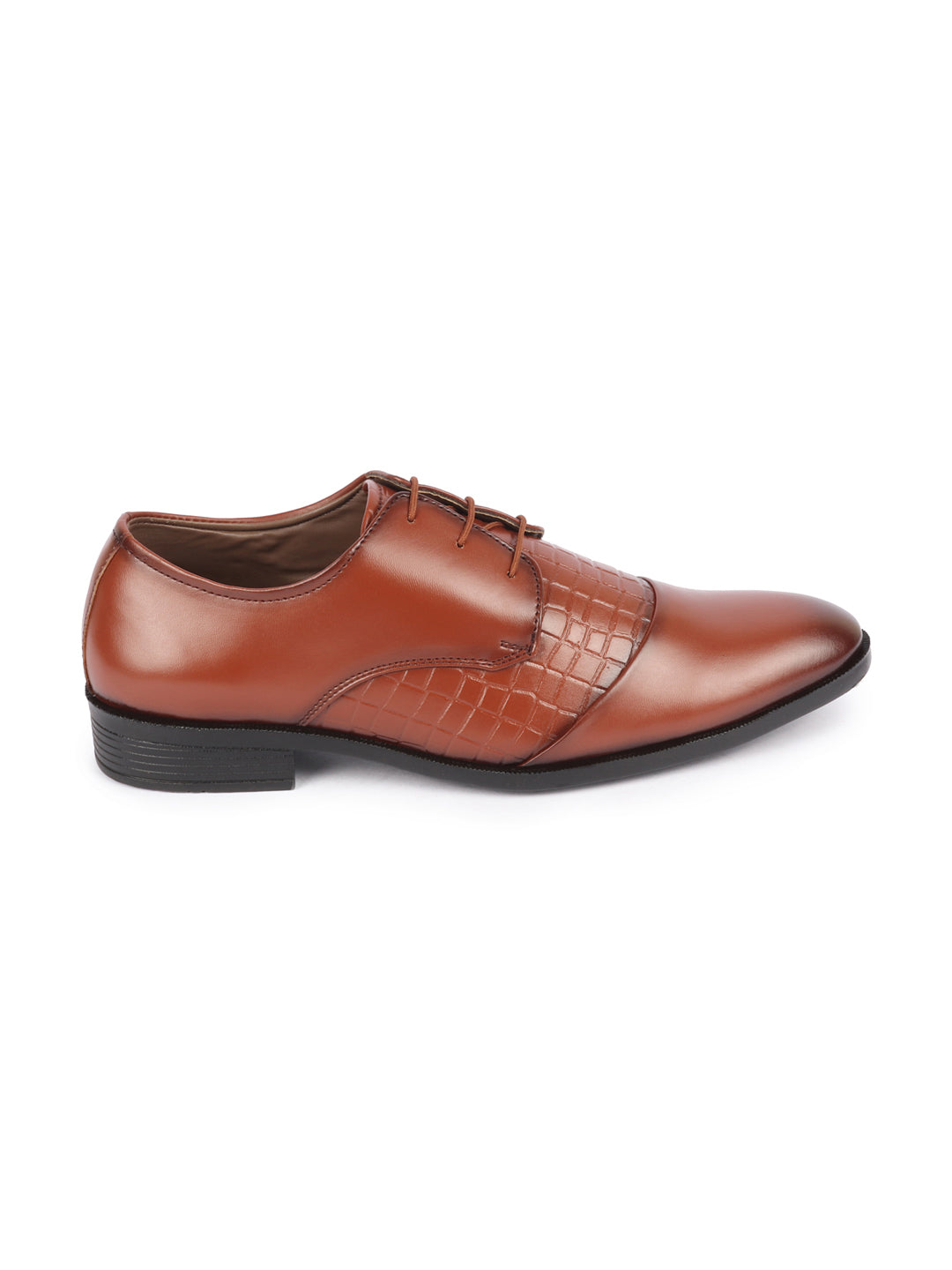 Shop Men Tan Party Formal Office Comfort Embossed Design Lace Up Shoes Online.