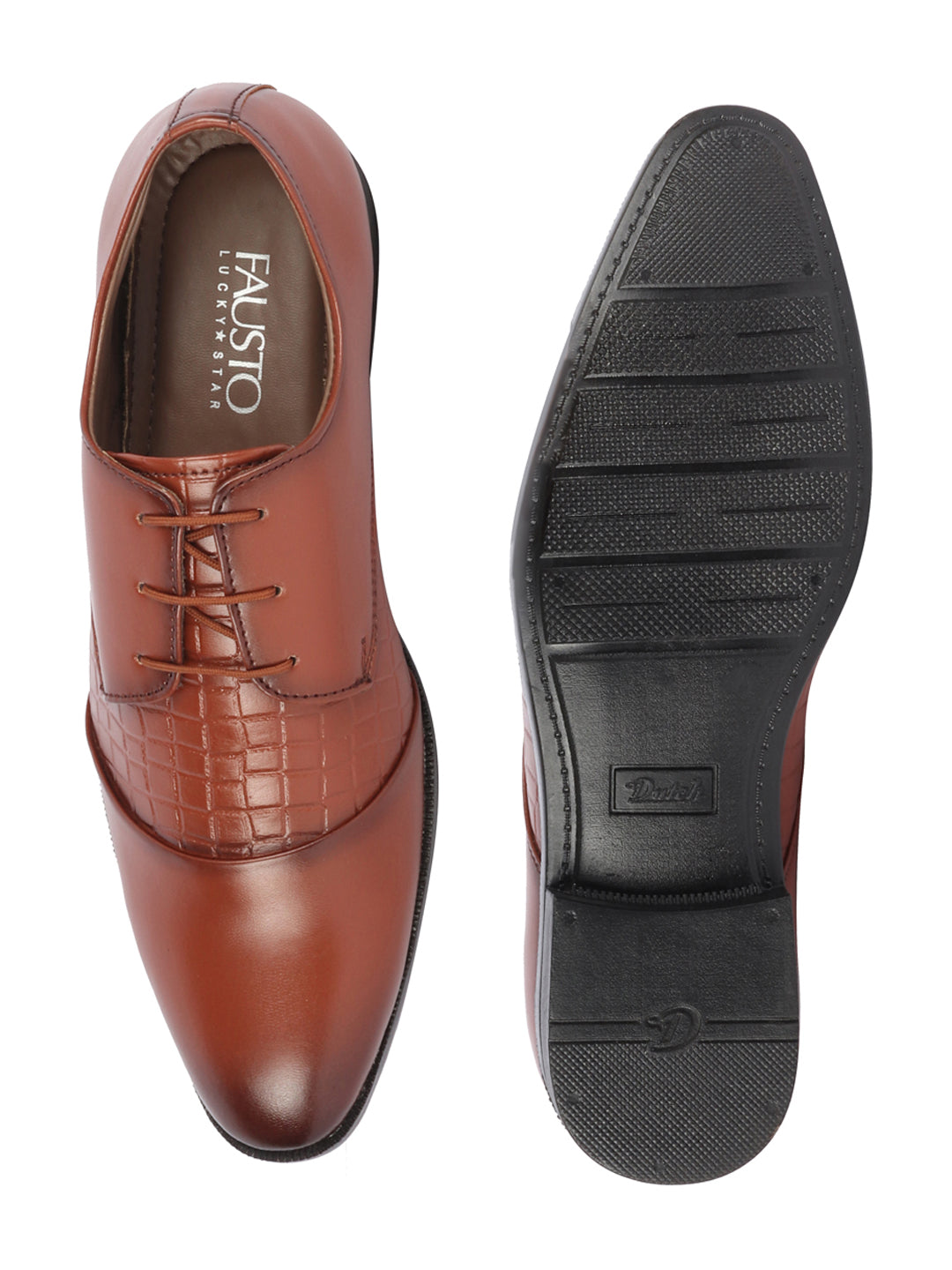 Shop Men Tan Party Formal Office Comfort Embossed Design Lace Up Shoes Online.