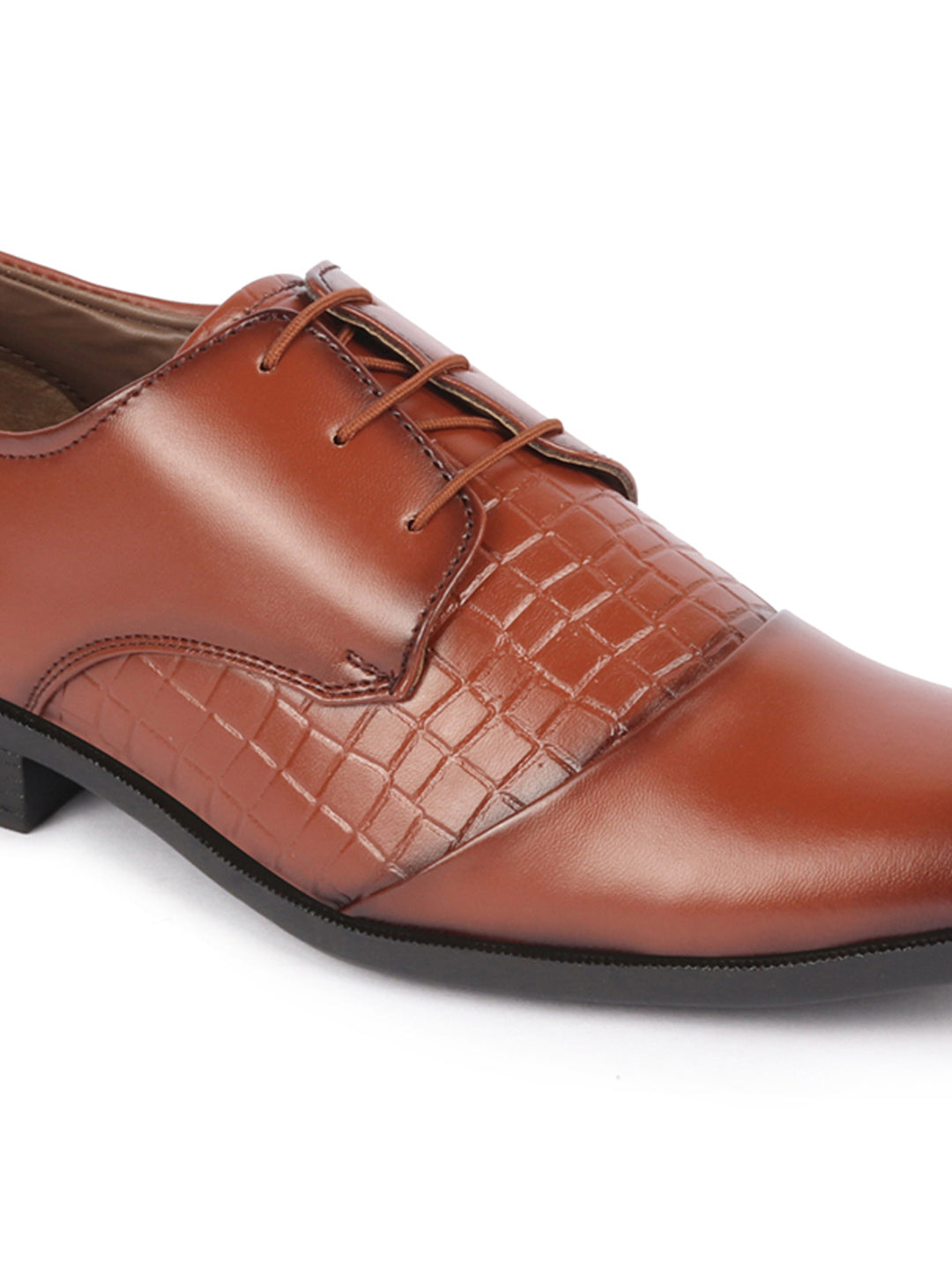 Shop Men Tan Party Formal Office Comfort Embossed Design Lace Up Shoes Online.