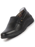 Men Black Genuine Leather Feather Lightweight EVA Sole Formal Office Comfort Broad Feet Slip On Shoes