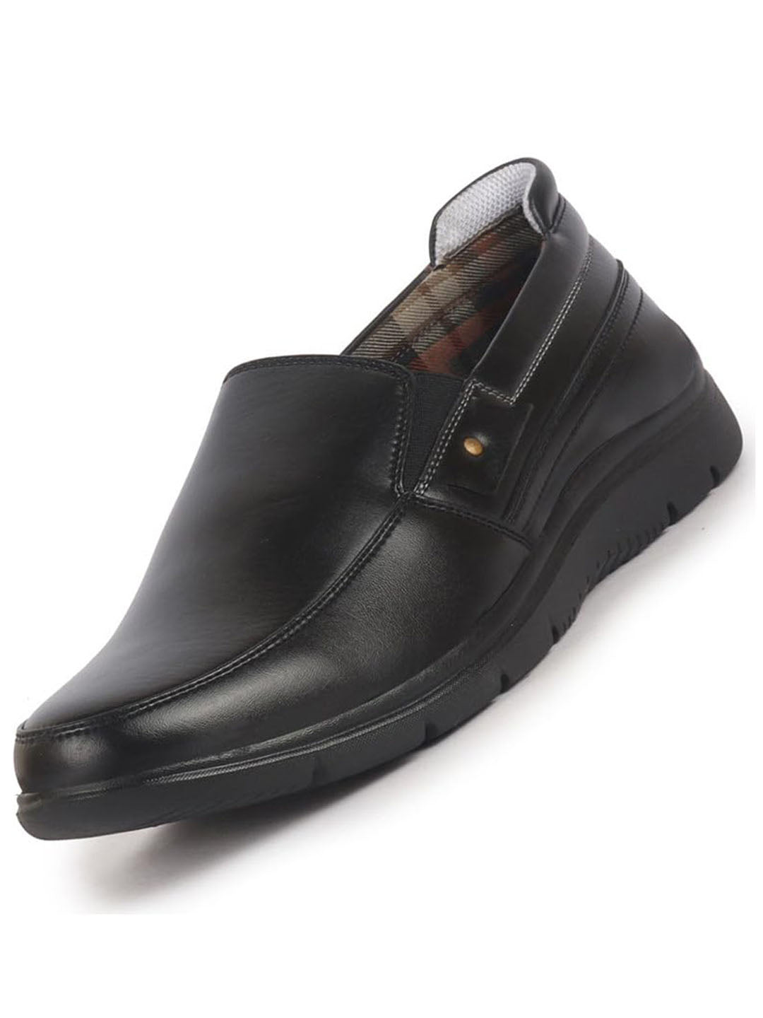 Men Black Genuine Leather Feather Lightweight EVA Sole Formal Office Comfort Broad Feet Slip On Shoes