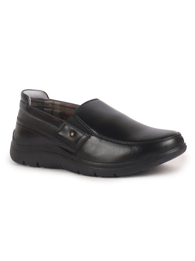 Men Black Genuine Leather Feather Lightweight EVA Sole Formal Office Comfort Broad Feet Slip On Shoes
