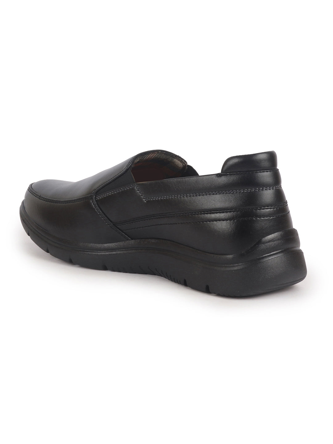 Men Black Genuine Leather Feather Lightweight EVA Sole Formal Office Comfort Broad Feet Slip On Shoes