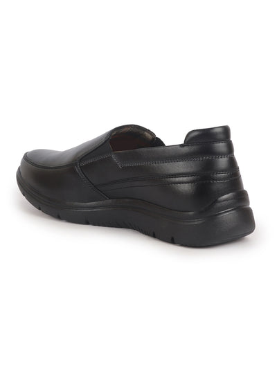 Men Black Genuine Leather Feather Lightweight EVA Sole Formal Office Comfort Broad Feet Slip On Shoes