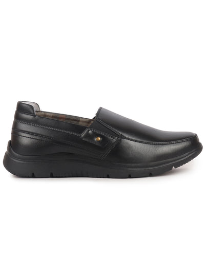 Men Black Genuine Leather Feather Lightweight EVA Sole Formal Office Comfort Broad Feet Slip On Shoes