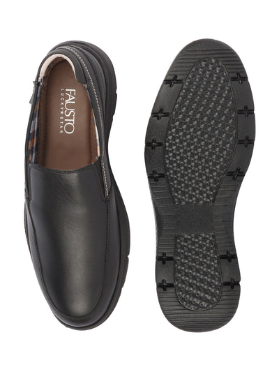 Men Black Genuine Leather Feather Lightweight EVA Sole Formal Office Comfort Broad Feet Slip On Shoes