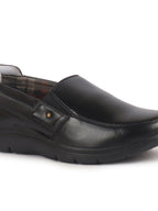 Men Black Genuine Leather Feather Lightweight EVA Sole Formal Office Comfort Broad Feet Slip On Shoes