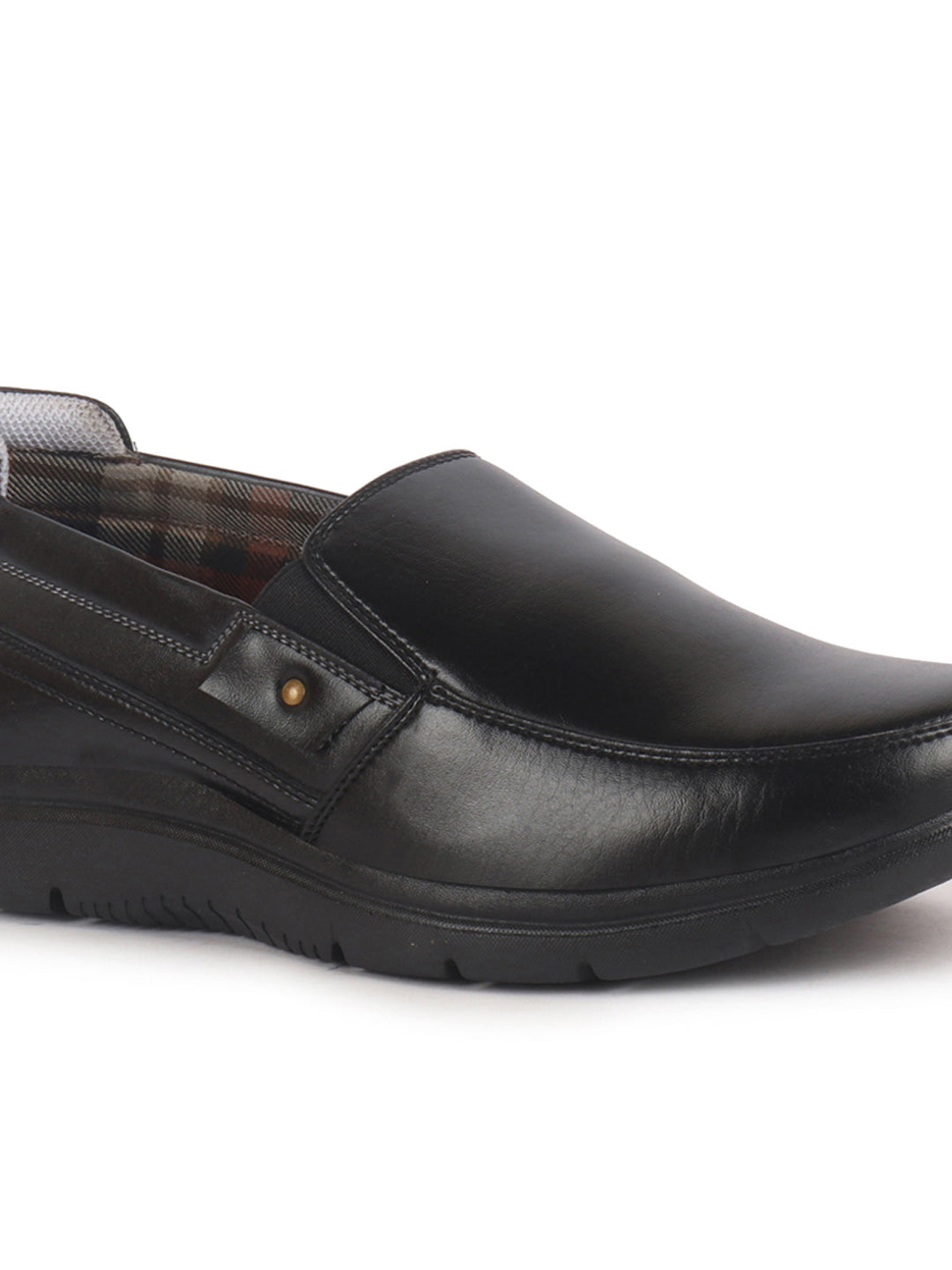 Men Black Genuine Leather Feather Lightweight EVA Sole Formal Office Comfort Broad Feet Slip On Shoes