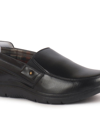 Men Black Genuine Leather Feather Lightweight EVA Sole Formal Office Comfort Broad Feet Slip On Shoes