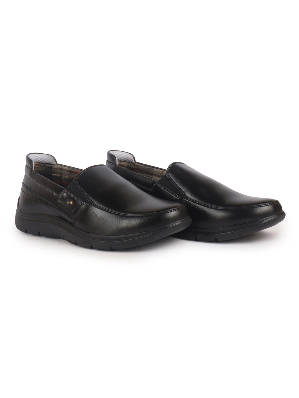 Men Black Genuine Leather Feather Lightweight EVA Sole Formal Office Comfort Broad Feet Slip On Shoes