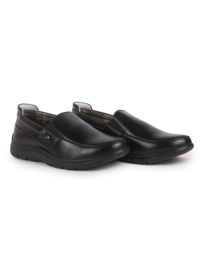 Men Black Genuine Leather Feather Lightweight EVA Sole Formal Office Comfort Broad Feet Slip On Shoes