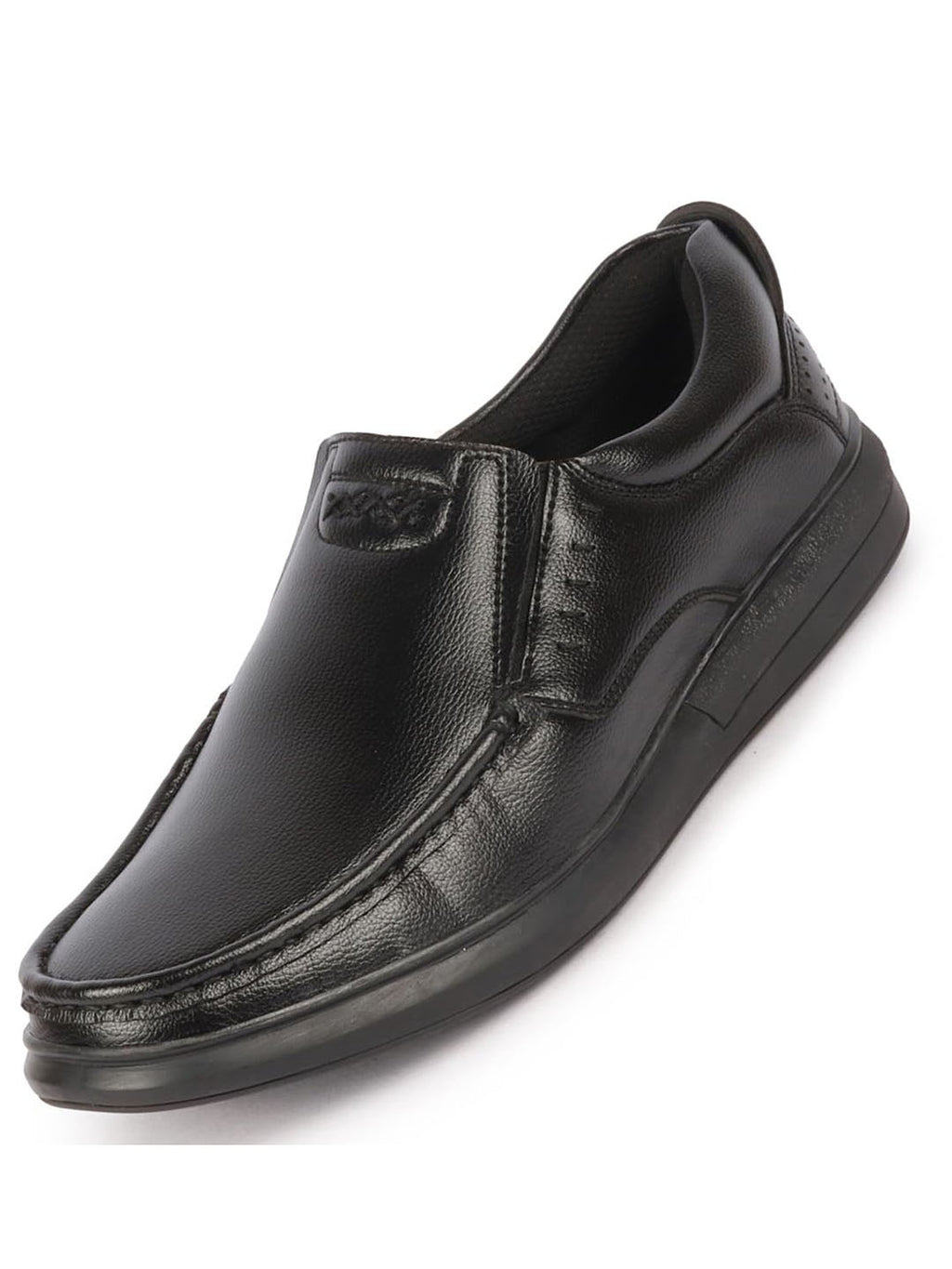 Shop Men Black Genuine Leather Formal Office Comfort Broad Feet Side Stitched Slip On Shoes Online.