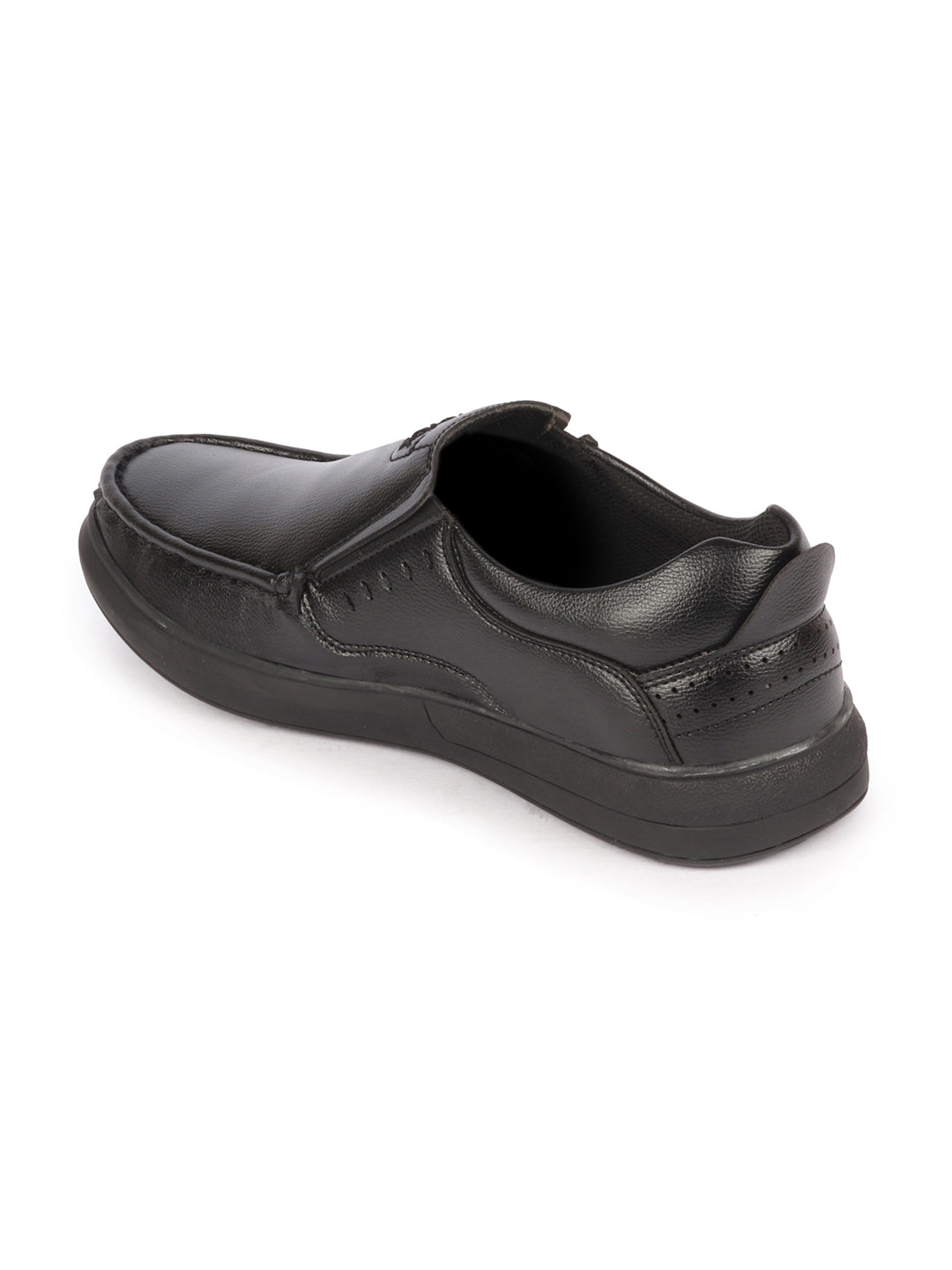 Shop Men Black Genuine Leather Formal Office Comfort Broad Feet Side Stitched Slip On Shoes Online.