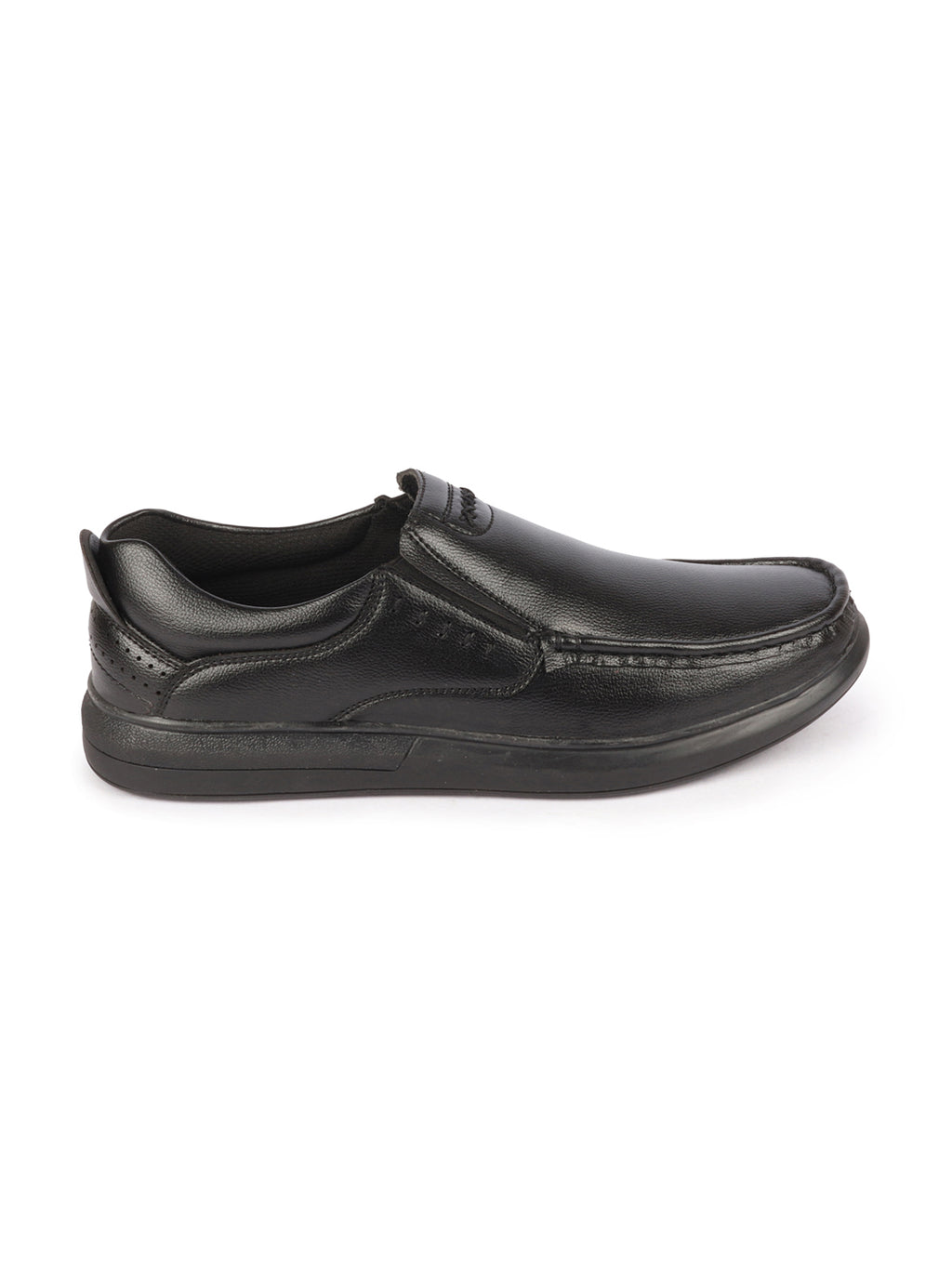 Shop Men Black Genuine Leather Formal Office Comfort Broad Feet Side Stitched Slip On Shoes Online.