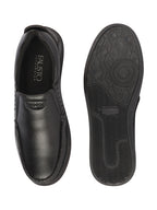 Shop Men Black Genuine Leather Formal Office Comfort Broad Feet Side Stitched Slip On Shoes Online.