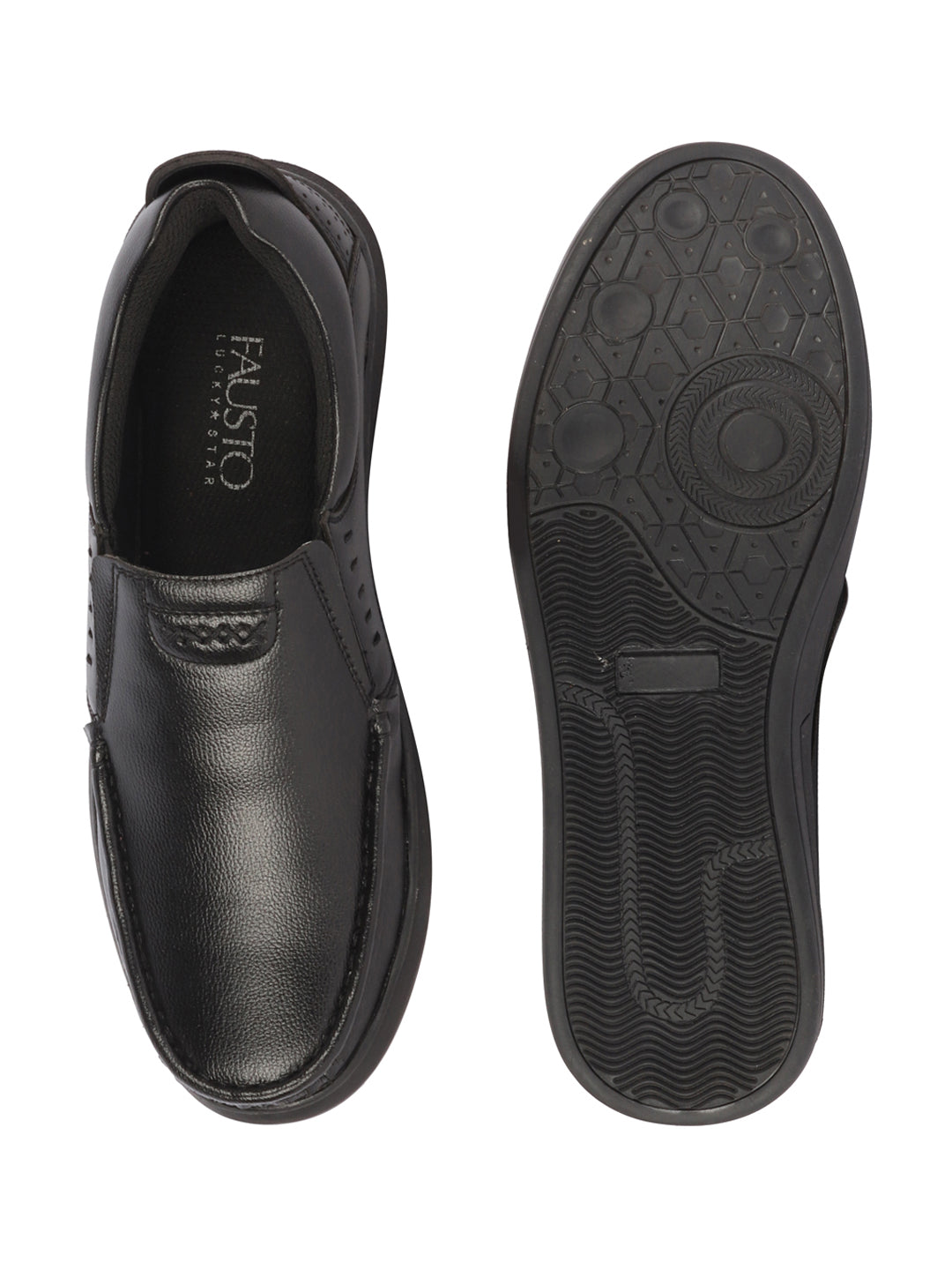 Shop Men Black Genuine Leather Formal Office Comfort Broad Feet Side Stitched Slip On Shoes Online.