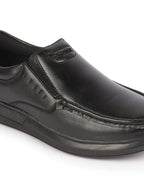 Shop Men Black Genuine Leather Formal Office Comfort Broad Feet Side Stitched Slip On Shoes Online.