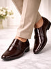 Men Brown Patent Leather Shine Buckle Strap Party Wedding Dress Tuxedo Slip On Shoes