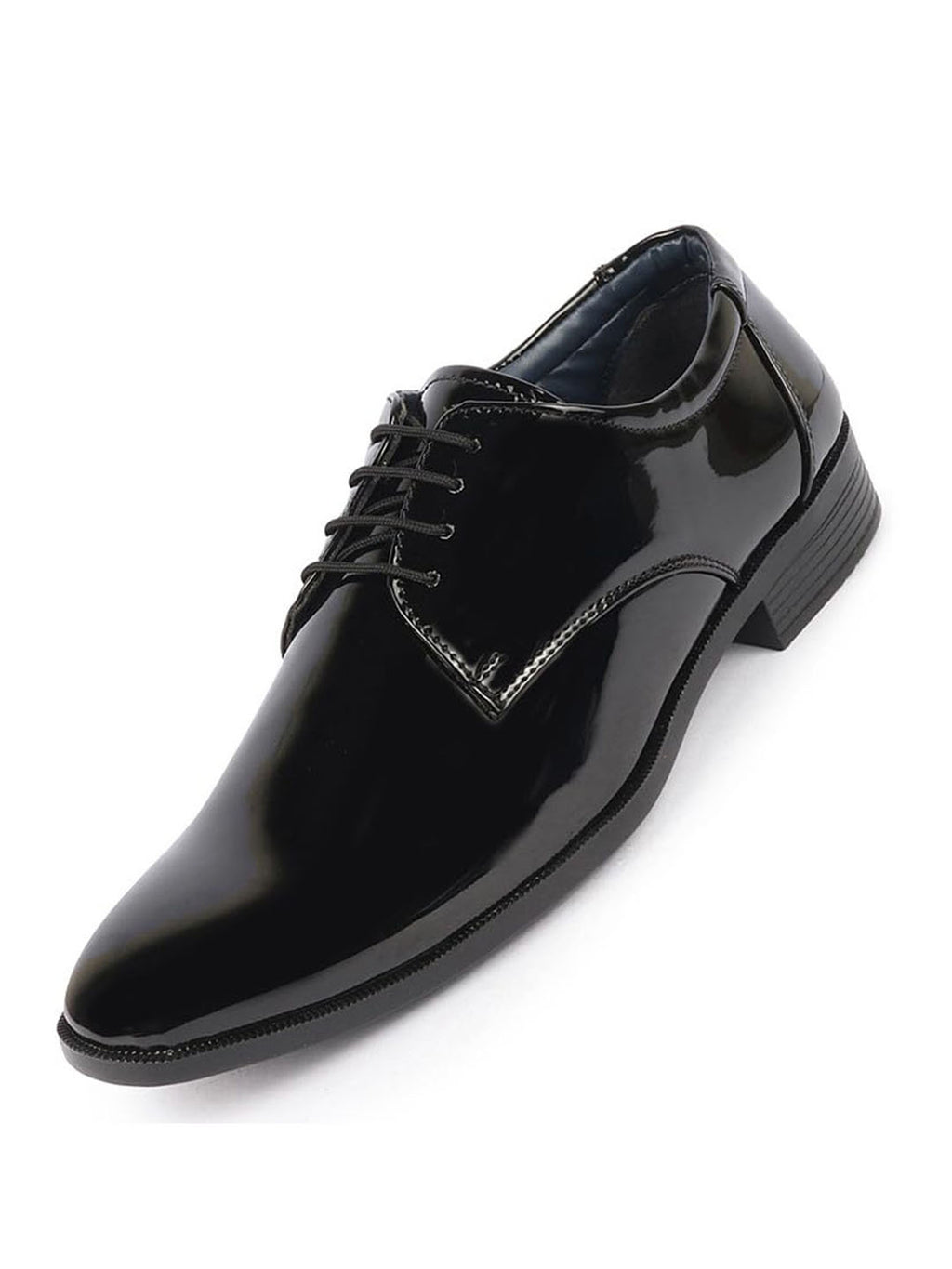 Men Black Patent Leather Shine Party Wedding Pointed Toe Lace Up Derby Shoes