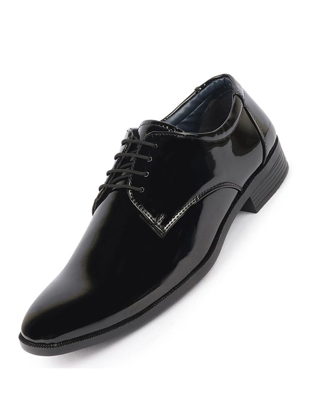 Men Black Patent Leather Shine Party Wedding Pointed Toe Lace Up Derby Shoes