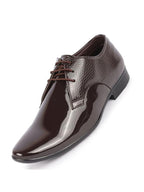 Men Brown Patent Leather Shine Textured Print Pointed Toe Party Wedding Lace Up Derby Shoes
