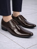 Men Brown Patent Leather Shine Textured Print Pointed Toe Party Wedding Lace Up Derby Shoes