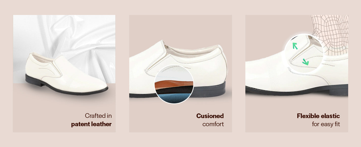 Men White Patent Leather Party Formal Textured Strip Slip On Shoes